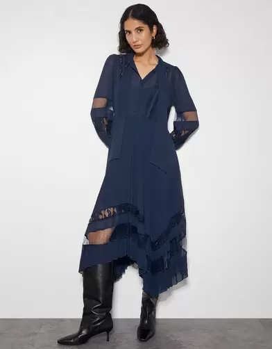 Florence Lace Insert Pleated Midi Dress Blue offers at £45 in Monsoon