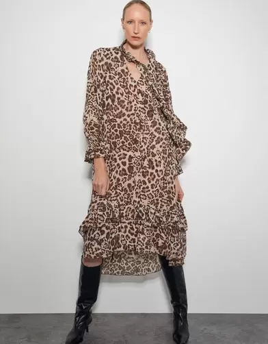 Allegra Pussybow Leopard Print Midi Dress Brown offers at £29 in Monsoon