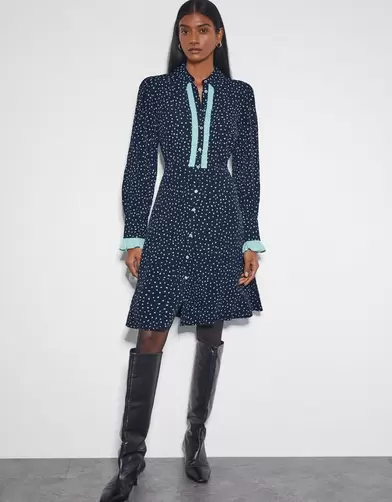 Novie Polka Dot Mini Shirt Dress Blue offers at £52.5 in Monsoon