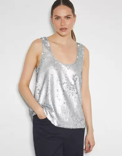 Gabrielle Sequin Embellished Cami Top Silver offers at £20 in Monsoon