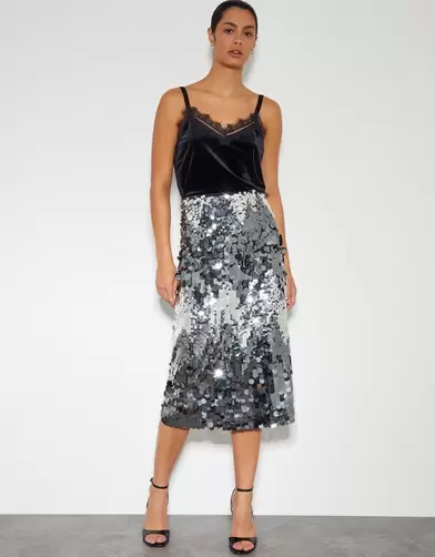 Sia Sequin Midi Skirt Silver offers at £22.5 in Monsoon