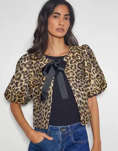 Anne Leopard Print Bow Jacket Brown offers at £68 in Monsoon