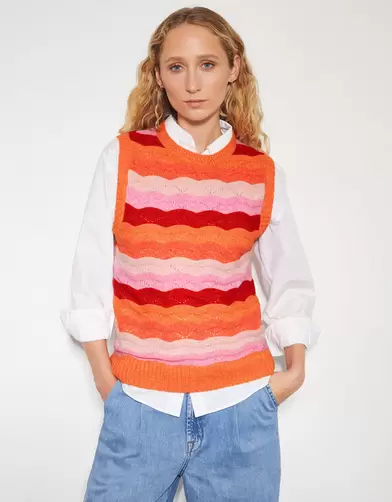 Sasha Scallop Stripe Knitted Vest Pink offers at £39 in Monsoon