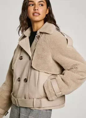 SHORT TRENCH COAT WITH SHERPA DETAIL offers at £159 in Pepe Jeans