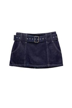 Denim mini skirt with seam details and belt offers at £25.99 in Pull & Bear
