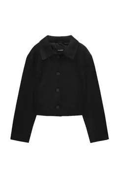 Cropped faux suede jacket offers at £45.99 in Pull & Bear