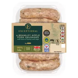 6 Bramley Apple Pork Sausages 400g offers at £3 in Asda