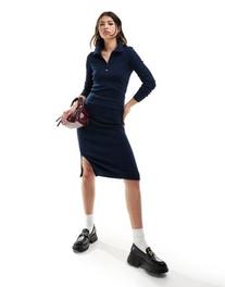 Tommy Jeans half zip rib polo dress in navy offers at £55.19 in ASOS