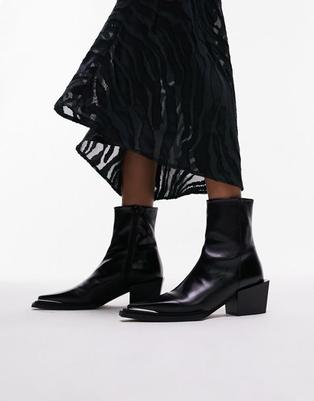 Topshop Riley leather western boot in black offers at £77.4 in ASOS