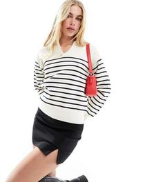 & Other Stories knitted cotton jumper with half zip collar in white and blue stripe offers at £32.5 in ASOS