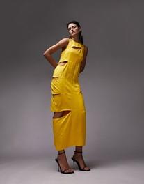 Topshop Premium Limited Edition slash column midi dress in yellow offers at £30 in ASOS