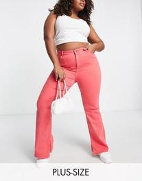 River Island Plus high rise flare jean in coral pink offers at £11.5 in ASOS