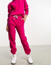 Polo Ralph Lauren icon logo arctic fleece joggers in bright pink offers at £77 in ASOS