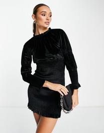 French Connection ruched mini dress in black velvet offers at £41.5 in ASOS