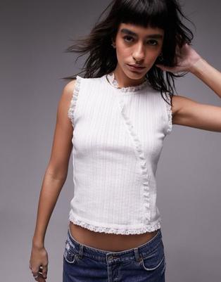 Topshop pointelle frill tank top in white offers at £22.99 in ASOS