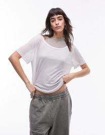 Topshop premium basic sheer double loose fit tee in grey offers at £29.99 in ASOS