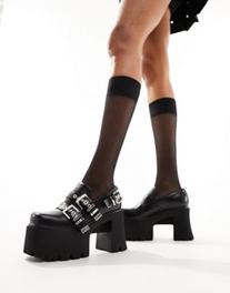 Lamoda No Faith platform loafers with buckles and studded detail in black offers at £65 in ASOS
