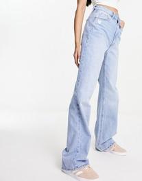Stradivarius 90s baggy dad jean in light blue offers at £23.99 in ASOS