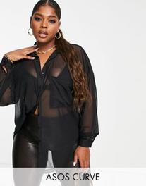 ASOS DESIGN Curve oversized mesh shirt in black - BLACK offers at £32.29 in ASOS