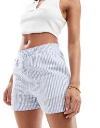 Stradivarius cotton pull on short in blue stripe offers at £18.99 in ASOS