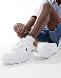 Polo Ralph Lauren masters court leather trainer with logo in white offers at £141.55 in ASOS