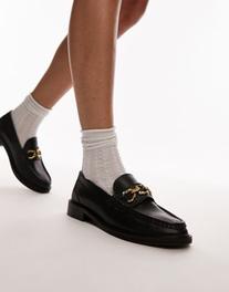 Topshop Cooper leather loafer with gold trim in black offers at £56.99 in ASOS