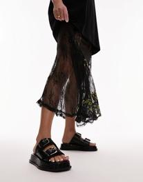 Topshop Katie leather chunky sandals in black croc offers at £58.89 in ASOS