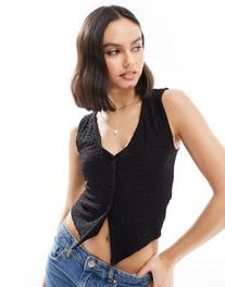 New Look textured button down waistcoat in black offers at £17.99 in ASOS