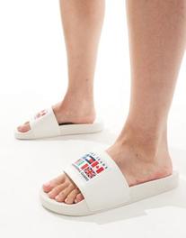 Tommy Jeans International Games pool sliders in white offers at £95 in ASOS