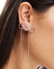 ASOS DESIGN stud earrings with chain bow detail in silver tone offers at £7 in ASOS