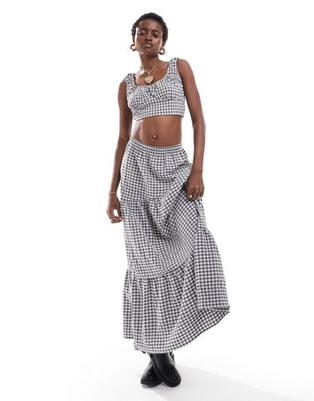 Reclaimed Vintage maxi tiered skirt co-ord in black gingham offers at £29.99 in ASOS