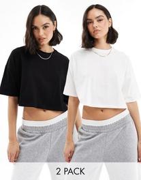 Miss Selfridge 2 pack cropped tee in black and white offers at £19.99 in ASOS