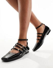 Public Desire Sherry strappy mary jane ballet flats in black patent offers at £23 in ASOS