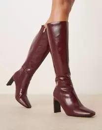 New Look heeled knee boot in burgundy offers at £568 in ASOS