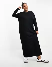 ASOS DESIGN Curve long sleeve maxi t-shirt dress in black offers at £24 in ASOS