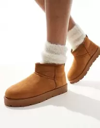 SEQWL cosy mini ankle boots in tan offers at £18 in ASOS