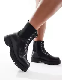 Yours lace up chunky ankle boots in black offers at £72.99 in ASOS