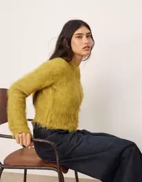 ASOS EDITION fluffy knit zip through cropped cardigan in chartreuse offers at £75 in ASOS