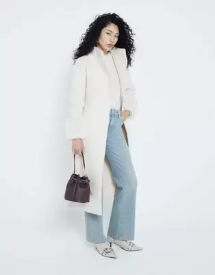 River Island Wool blend faux fur cuff longline coat in cream offers at £99 in ASOS