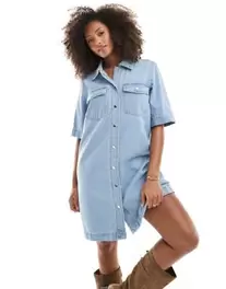 ONLY short sleeve denim dress in light wash blue offers at £38 in ASOS