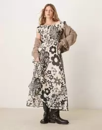 Free People ultraviolet floral shirred bust midaxi dress in monochrome offers at £158 in ASOS