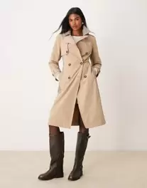 New Look check mix trench coat in stone offers at £64.99 in ASOS