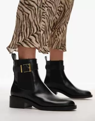 Mango ankle boot with gold buckle detail in black offers at £49.99 in ASOS