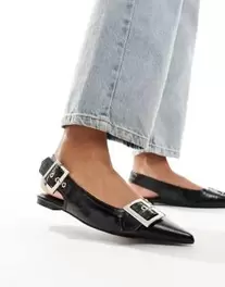 ASOS DESIGN Wide Fit Legion buckle ballet in black offers at £28 in ASOS