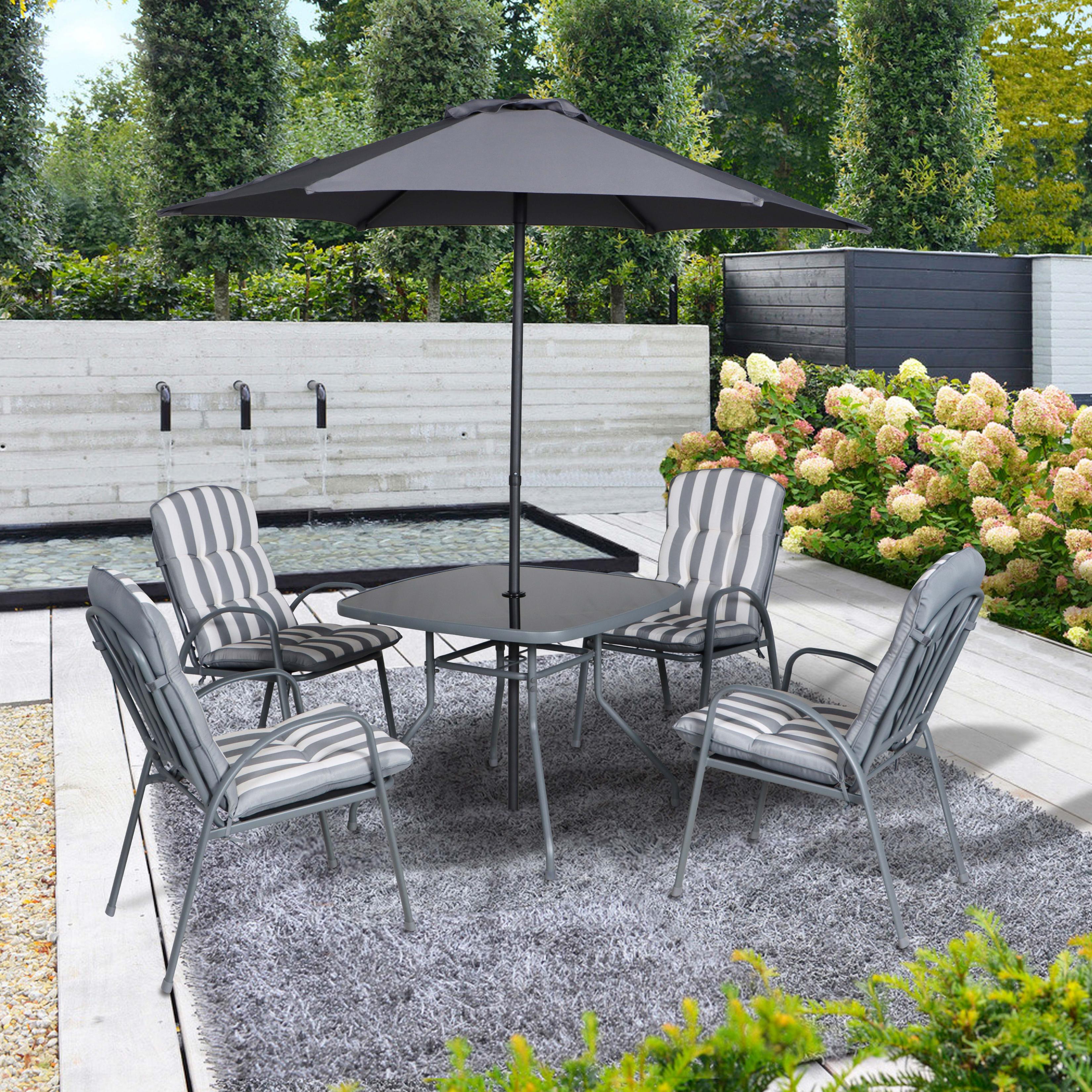 Colorado Grey Metal 4 seater Dining set with Grey Parasol offers at £275 in B&Q
