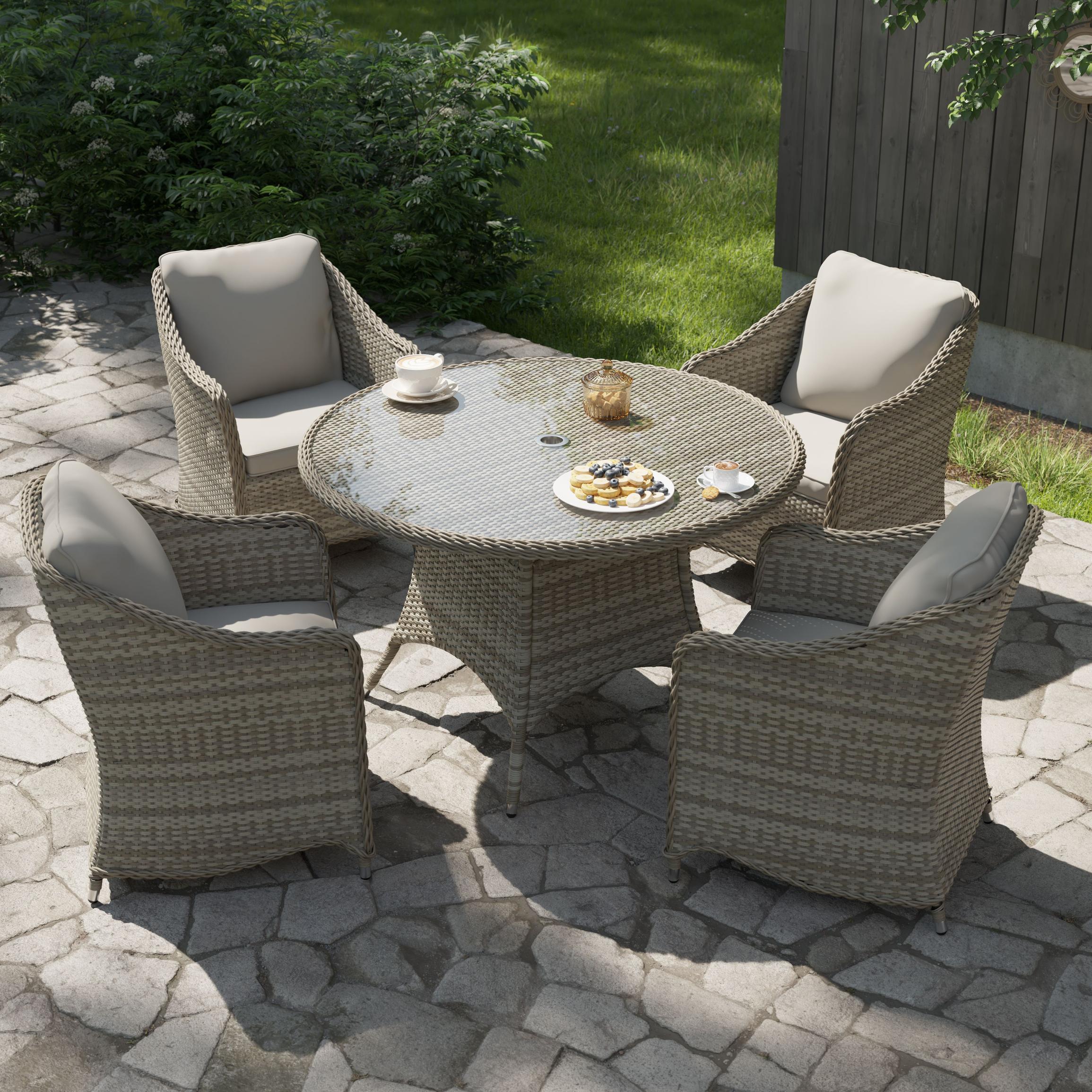 GoodHome Hamilton Cappuccino Rattan effect 4 seater Dining set offers at £825 in B&Q
