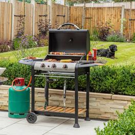 George Foreman Gas BBQ 3 Burner Black and Wood Effect Barbecue GFGBBQ3BW offers at £169 in B&Q