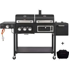 CosmoGrill Duo Dual Fuel Black Gas and Charcoal Barbecue with Weatherproof Cover & Offset Smoker offers at £379.99 in B&Q