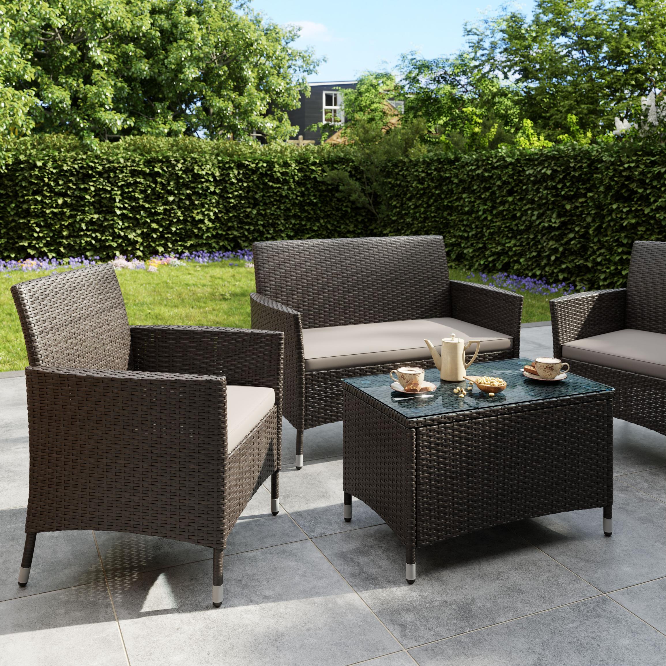 Derry Light black Rattan effect 4 Seater Coffee set offers at £120 in B&Q