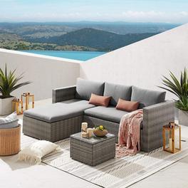 EVRE Grey Malibu Rattan Garden Furniture Set and Coffee Table Patio Conservatory Indoor & Outdoor with Cushions with Cover offers at £296.99 in B&Q